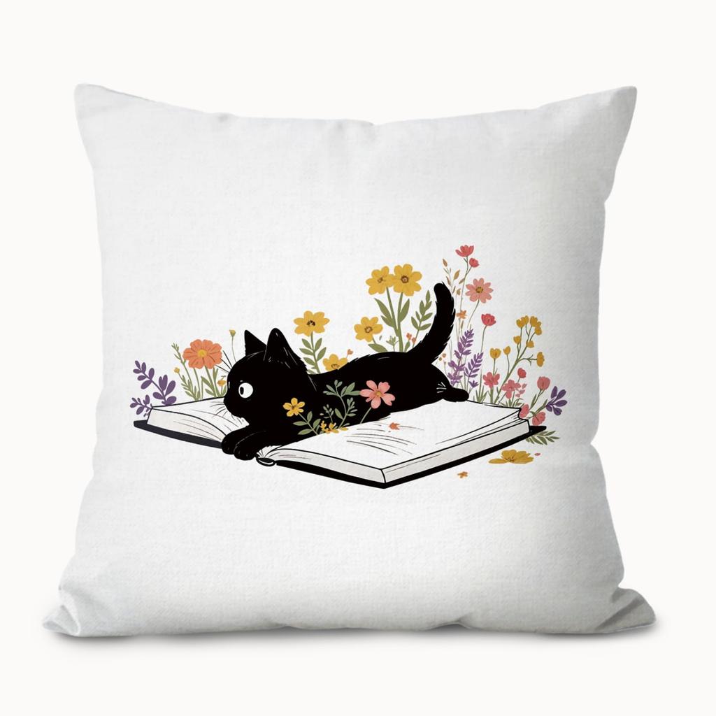 Black Cat Pattern Pillow Cover Funny Its Fine Quote Cushion Case Grunge Style Home Decor Novelty Gift