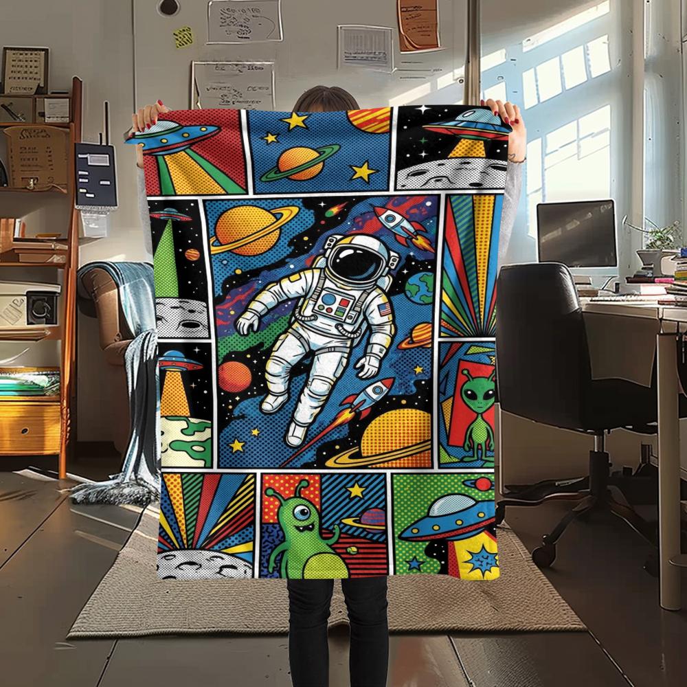 1Pc Space Print Flannel Blanket, High quality Comfortable for All Seasons, Home Decor, Warmth and Comfort, Perfect for Christmas Gifts W157