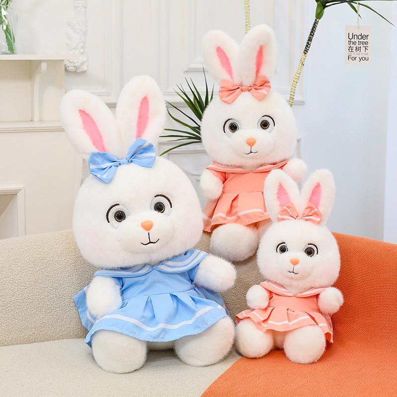 Cartoon Rabbit Plush Doll With Dress And Bow Decoration For Valentines Day Gift