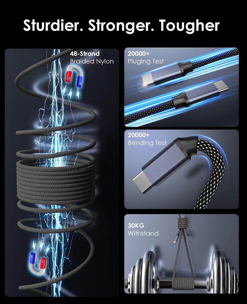 Magtame Magnetic Automatic Fast Metal Double Совместимость с кабелем Type-C, хранение, зарядка 240 Вт/5 А, кабель Type-C, совместимость с QC4.0/PD3.1, USBC-USBC