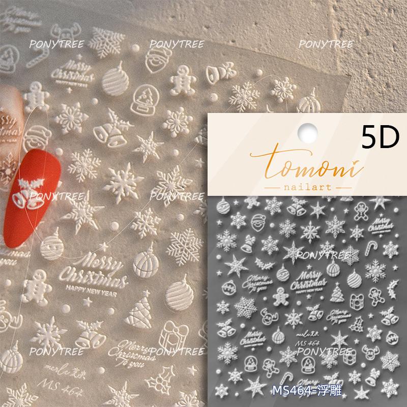 Silver White Snowflake Rhinestone Star Love Lace Winter Chic Snow Shiny Chic Delicate 5D Nail Art Stickers Manicure Decals