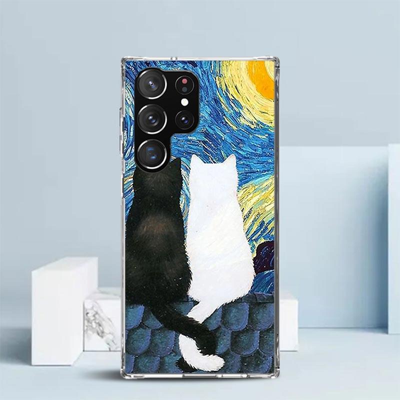 Black Cat Cartoon Cute Phone Case For Samsung Galaxy S24 S25 Edge S26 Ultra S22 S23 Plus S21 + S20 FE Soft TPU Back Cover Galaxy