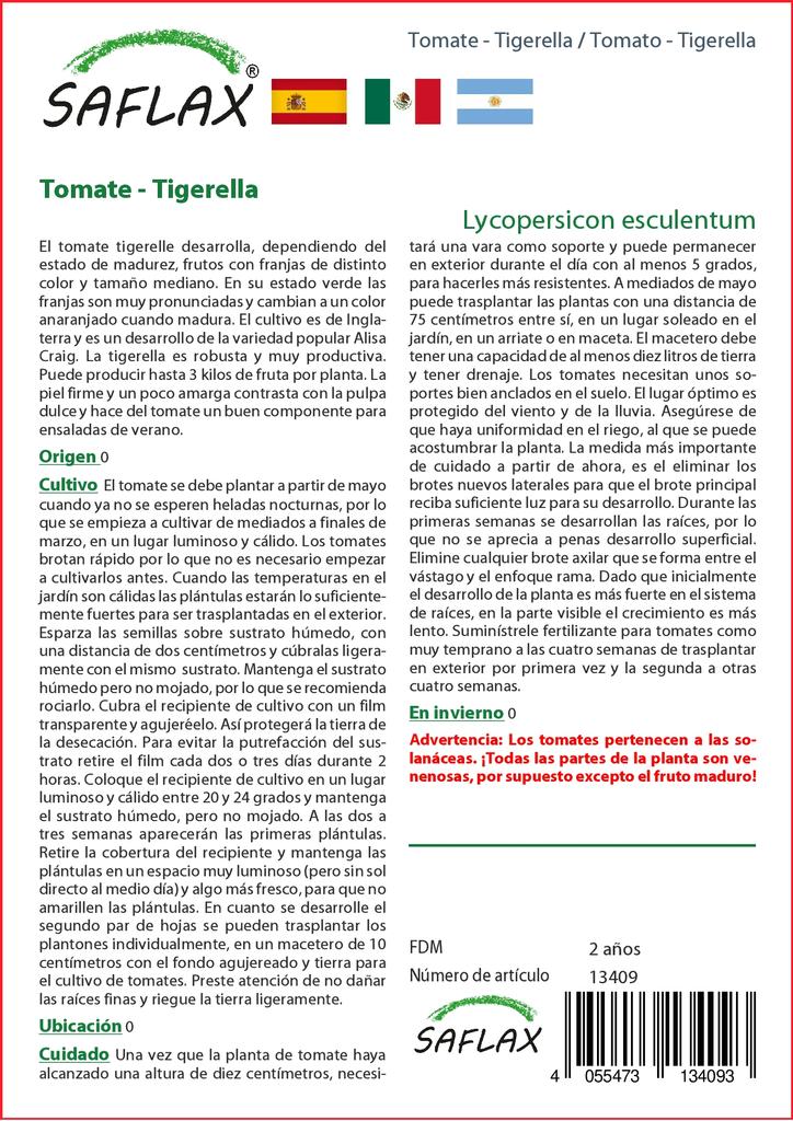 SAFLAX Помидор - Тигерелла - 10 семян - Lycopersicon esculentum