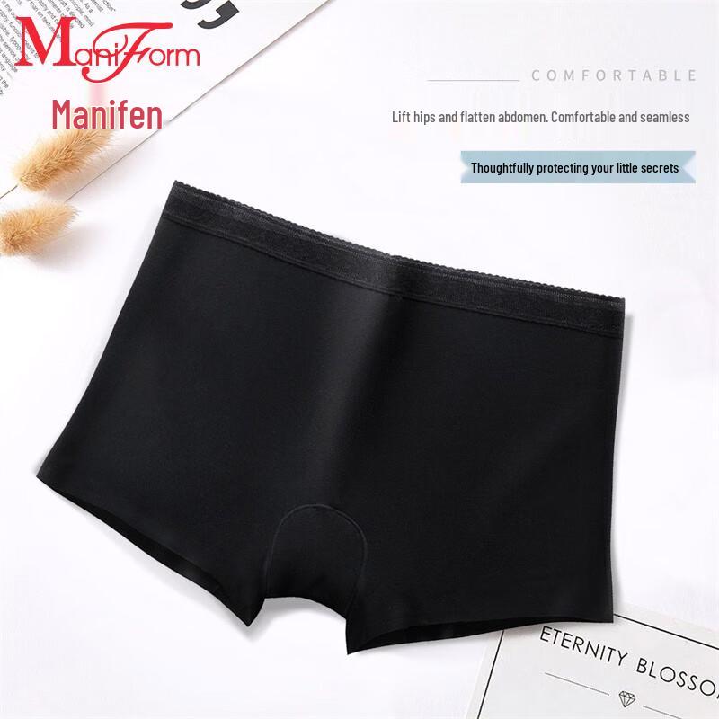 Maniform Women's Seamless Mid-Waist Anti-Bacterial Lace Safety Shorts