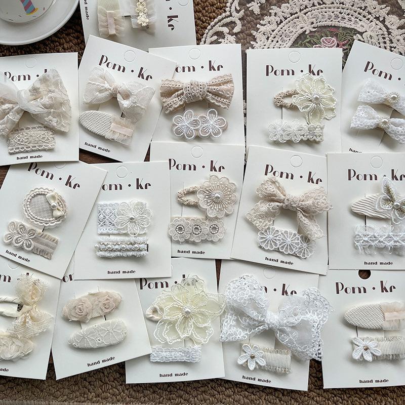 Детские милые кружевные заколки для волос, милые заколки для волос с бантиками, детские жемчужные вышитые цветы, боковая заколка, челка, сломанные заколки для волос