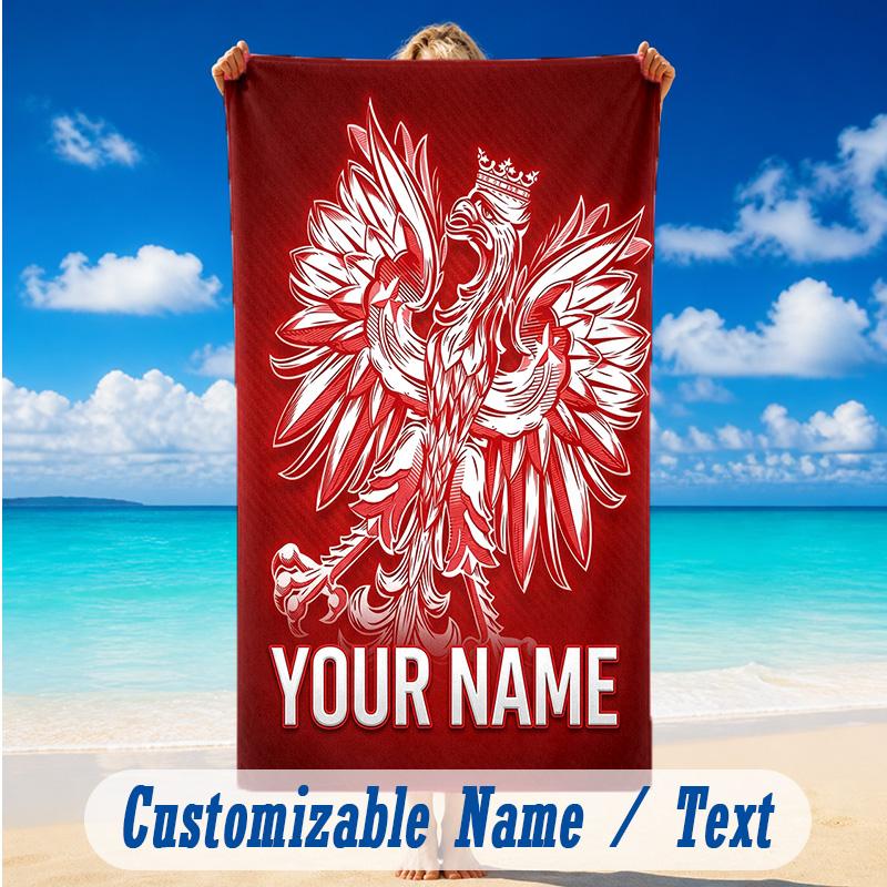 Beach Towel Custom Name Text, Quick Dry Large Towel For Beach HomePoland