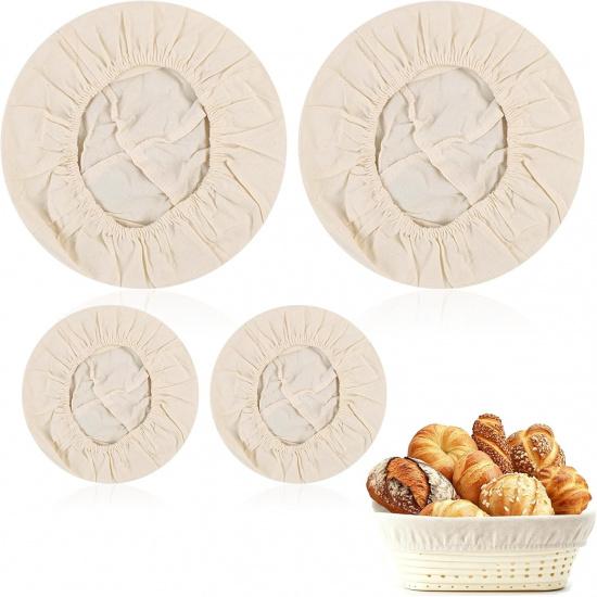 4 Pack Bread Proofing Basket Liner, 2 Pack 10 Inch Round Banneton Basket Cloth Cover & 2 Jar Covers, Natural Cotton Sourdough Proofing Liners for