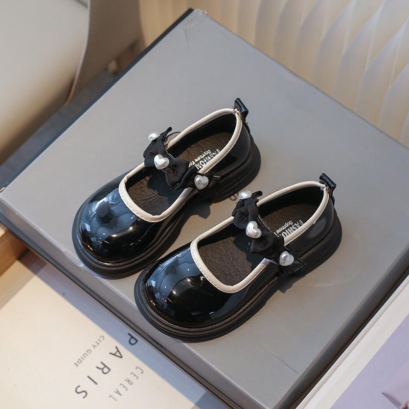 Girl Little Leather Shoes 2025 Autumn New Fashionable and Versatile Child Shoes Elegant Lightweight Bow Girls Flat Casual Shoes