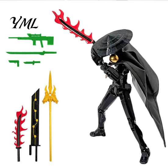 Posable Joints Swordsman Figure Chinese Action Figure, Multi-Joints Movable Cloak Man Model with Accessories, Miniature Statue 3D Printed Articulated