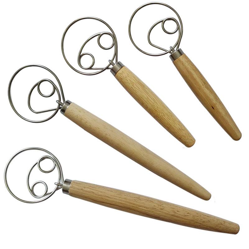 Венчик для взбивания теста и яиц с ручкой из дуба из нержавеющей стали и двойной спиралью