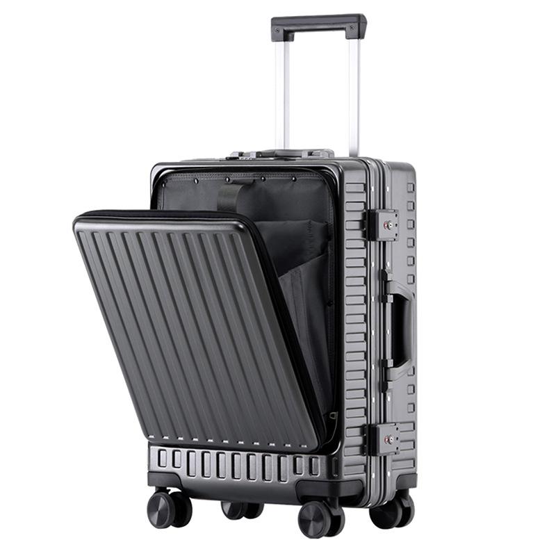 Aluminum Frame Front-Opening Multifunctional Suitcase with Password Lock