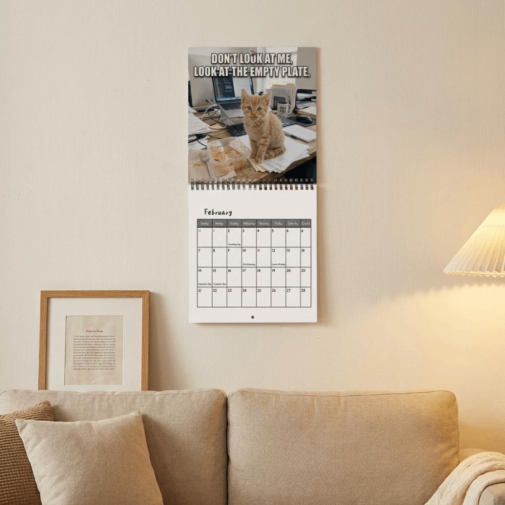 Coil Bound 2027 Cat Wall Calendar 12-Month Wall Hanging Calendar Cat Theme Monthly Calendar Office
