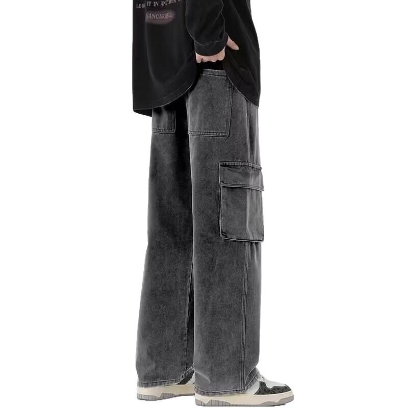 Tooling pants men's spring and autumn new teen loose mopping straight-leg pants vibe high street soot jeans men's
