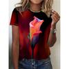 Flower Print T-shirt, Casual Crew Neck Short Sleeve Top For Spring & Summer, Women's Clothing