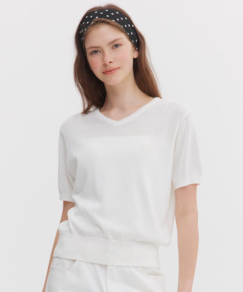 MARIE CLAIRE Basic Logo V-Neck Short Sleeve Knit (Magbkn05Mwh)