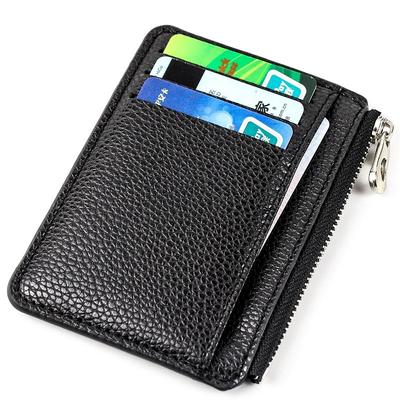 Мужской кожаный кошелек с RFID-защитой, тонкий держатель для карт, кошелек для монет на молнии, мини-кошелек для переднего кармана с зажимом для денег и слотами для карт, компактный складной кошелек