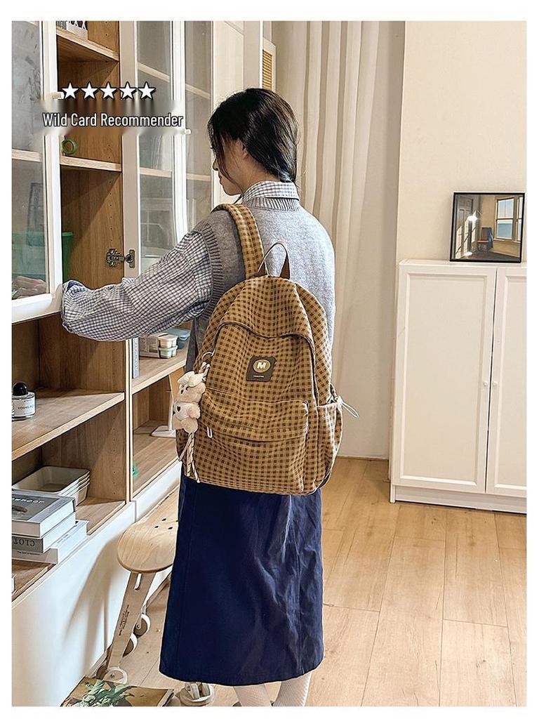 Japanese Retro Plaid Backpack for Women - Lightweight Autumn/Winter Bag for Middle and High School Girls