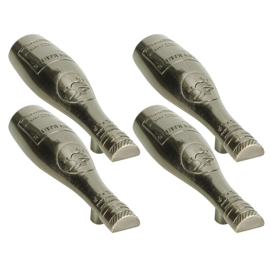 4 шт. Набор дверных ручек Ретро Сплав цинка Форма винной бутылки Ручка-пуговица для шкафа, комода, ящика Античная бронза