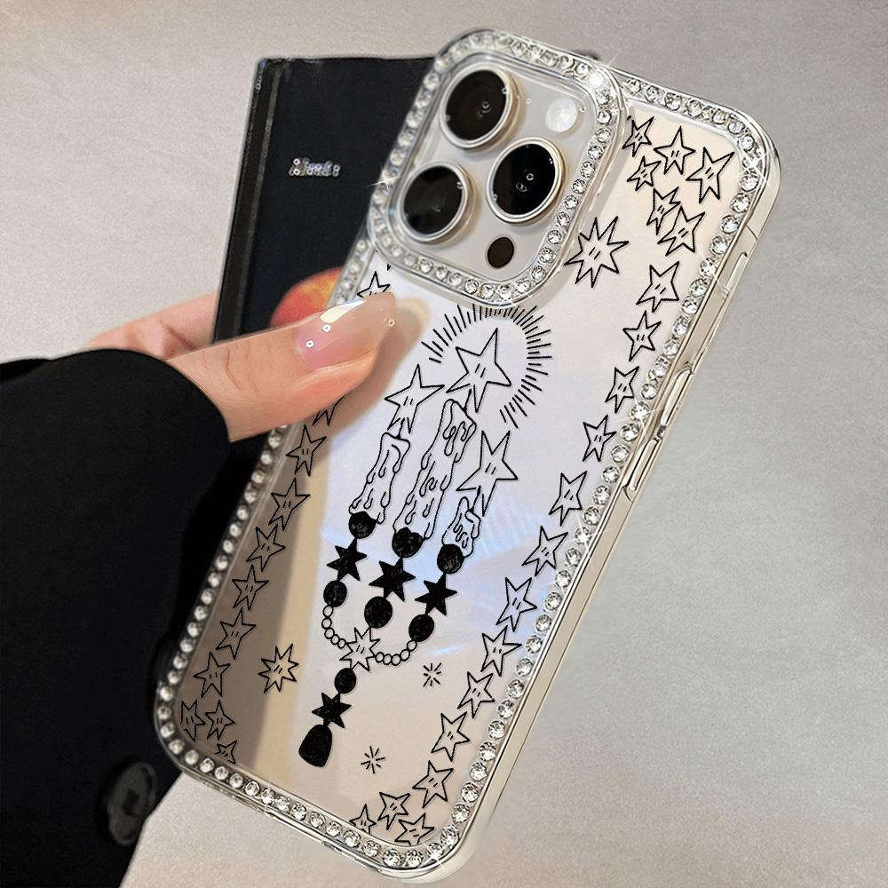 Чехол-браслет с цепочкой для iPhone 17 16 15 13 14, Air 17 12 14 16 Pro 17 14 16 Pro Max, с милым узором в виде сверкающих бриллиантов и ремешком.