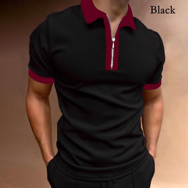 Men's Short Sleeve Tops Patchwork Color Collar Trendy Loose Polo Shirts