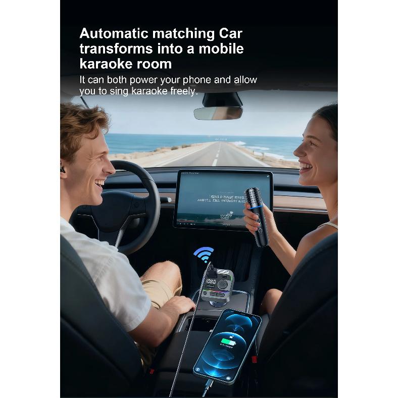 Bluetooth 5.3 Автомобильный FM-передатчик Type-C Двойная USB-зарядка Автомобильный MP3-плеер Громкая связь с Караоке Автомобильные микрофоны