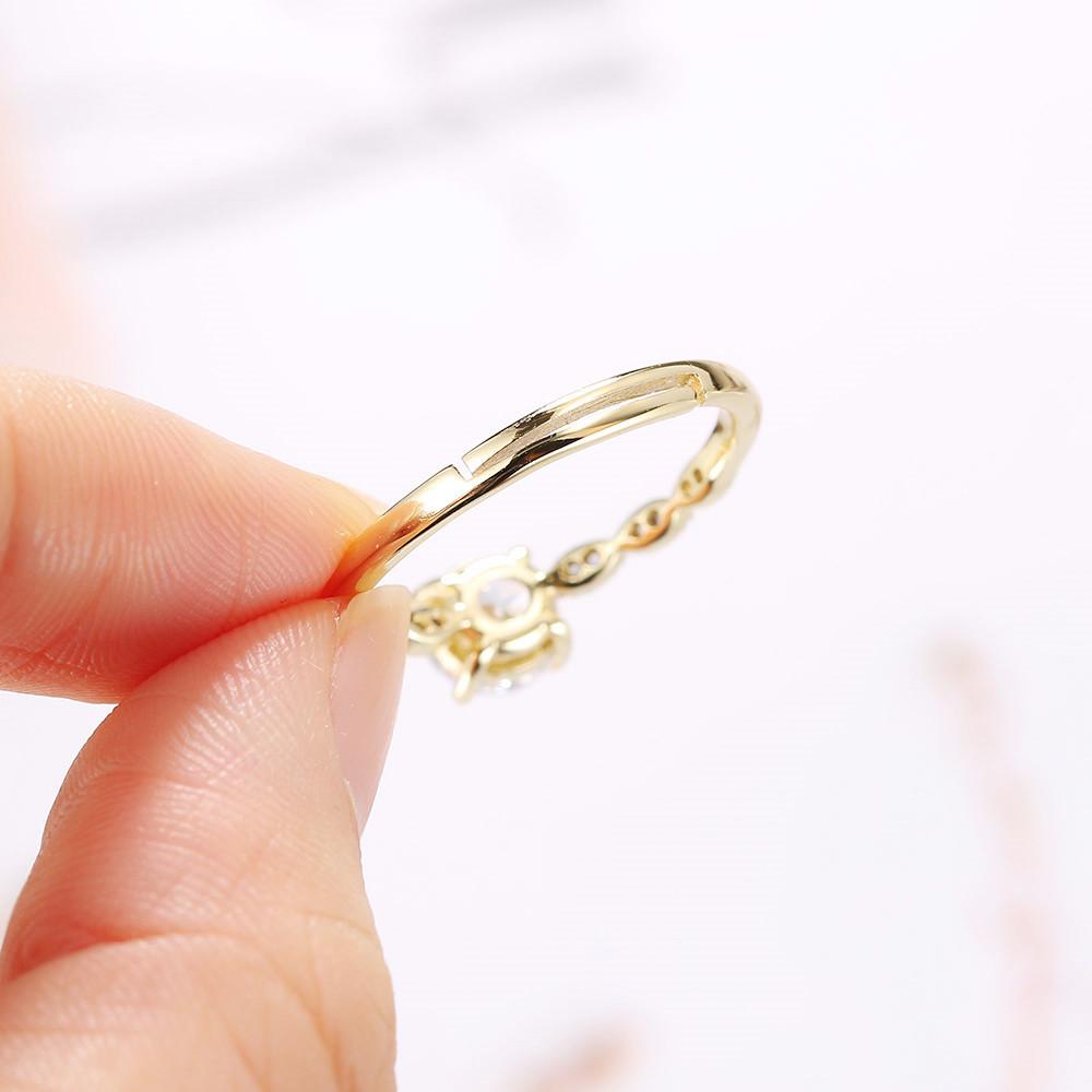Wedding Moissanite Rings for Women Gold Color Engagement Aestethic Adjustable Crystal Promise Ring Jewelry Accessories R822