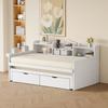 Sofa Bed 90*200, Pull-out Bed 90*190 with Two Drawers, Large Storage Compartment and Storage Basket, USB Socket, Single Wooden Bed, White
