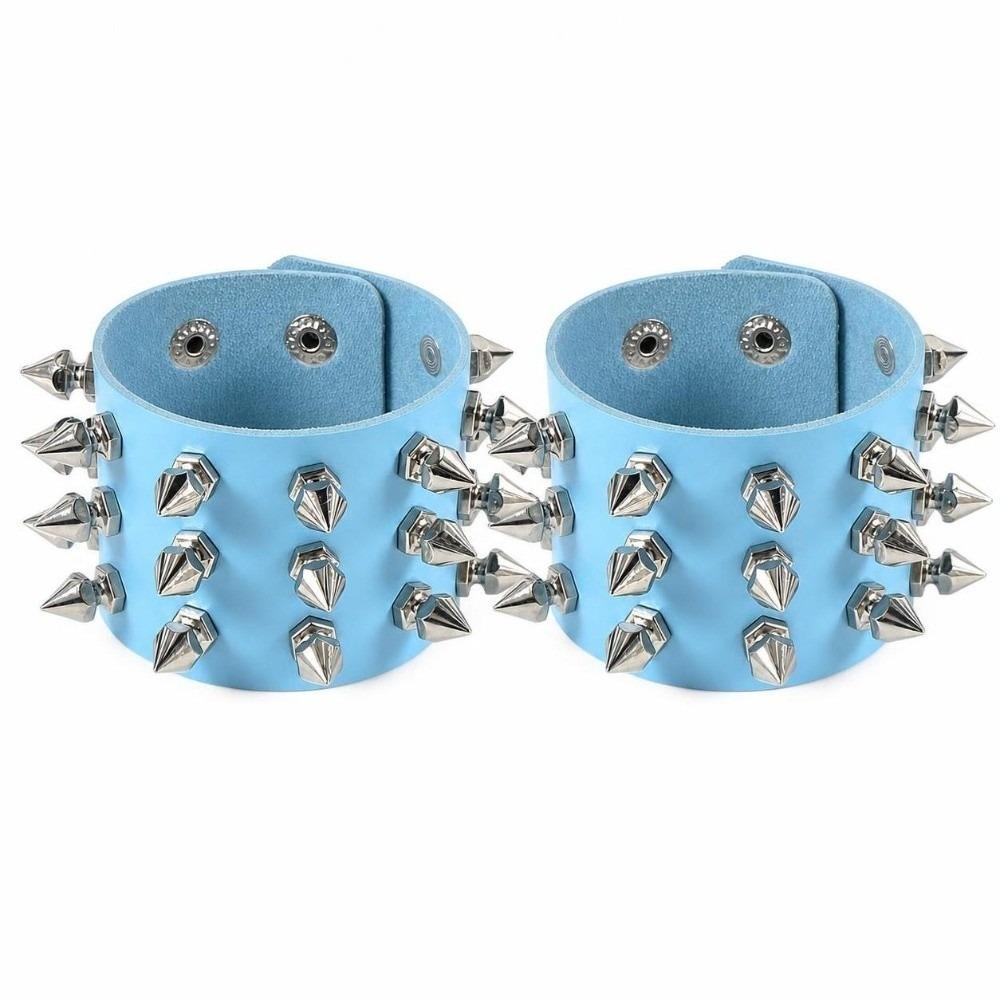 2pcs/set Adjustable Punk Goth Bracelet Wide PU Leather Bangle Leopard Wristband Harajuku