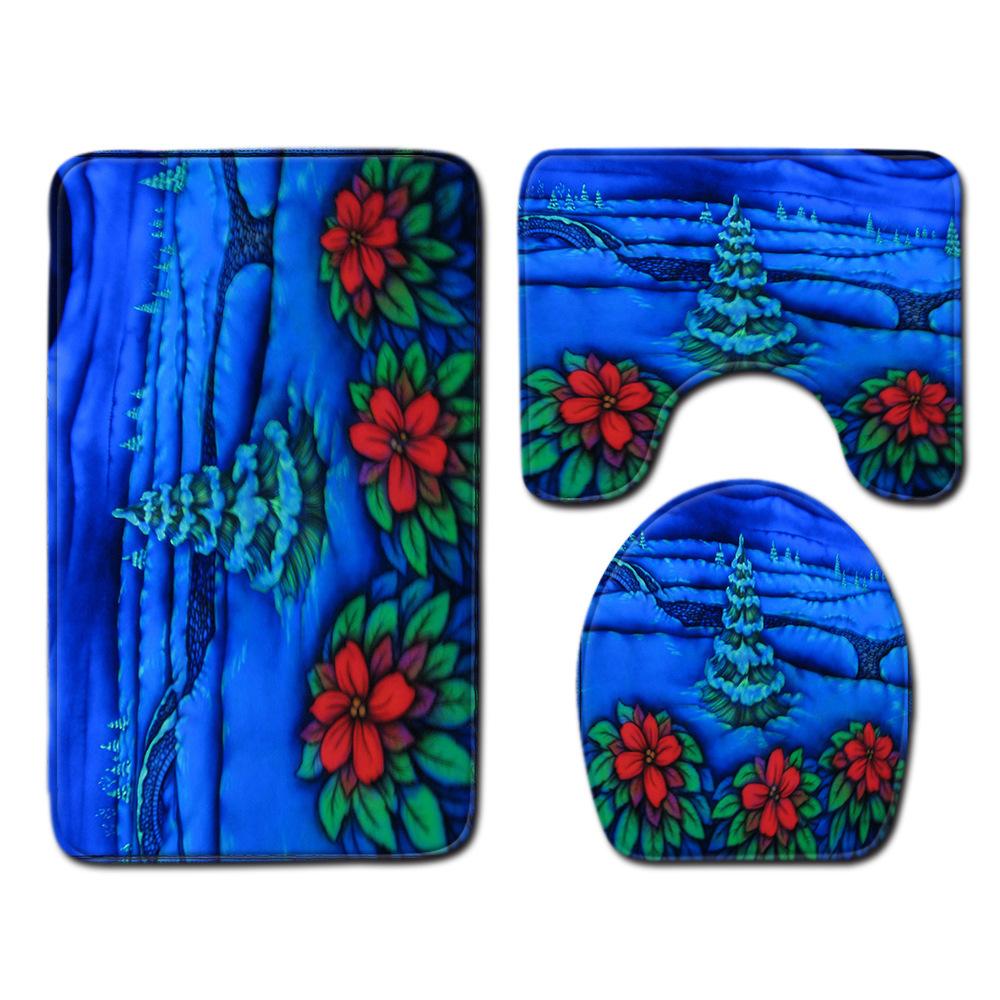 Рождественский коврик для ванной, туалетный трехпредметный набор