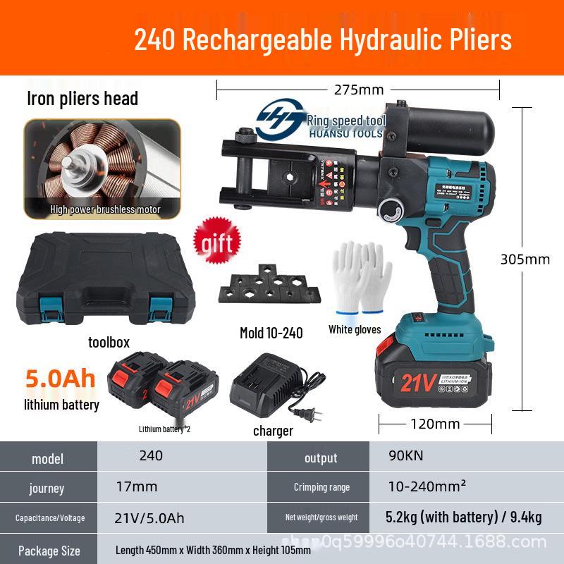 Portable Lithium Battery Electric Hydraulic Crimper for Copper/Aluminum Terminals, 10-400 Crimping Tool.