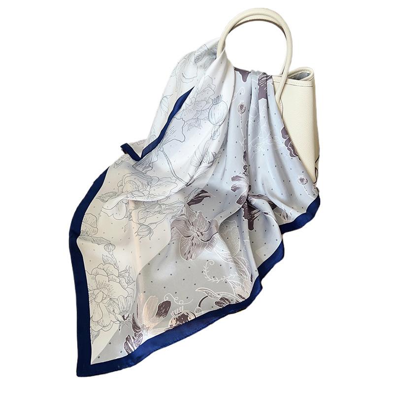 Small fresh and fashionable rose print square scarf sweet lady high temperament decorative scarf imitation silk square scarf