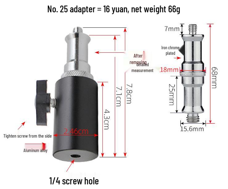 Live Broadcast Photography Light Stand Adapter – 1/4" Screw Tripod Bracket for Background and Horizontal Pipe Conversion.