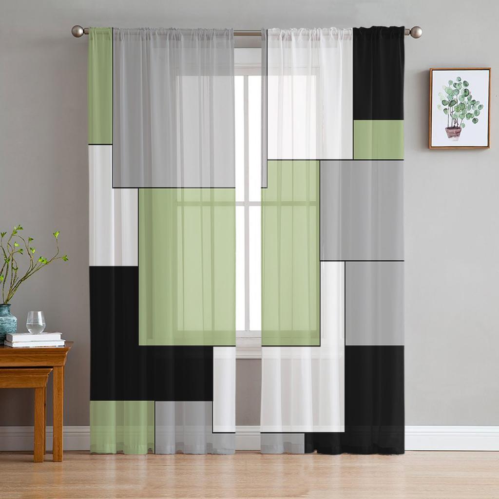 Black Grey Patchwork Abstract Art Sheer Curtains for Living Room Decoration Window Curtains Kitchen Tulle Voile Organza Curtains