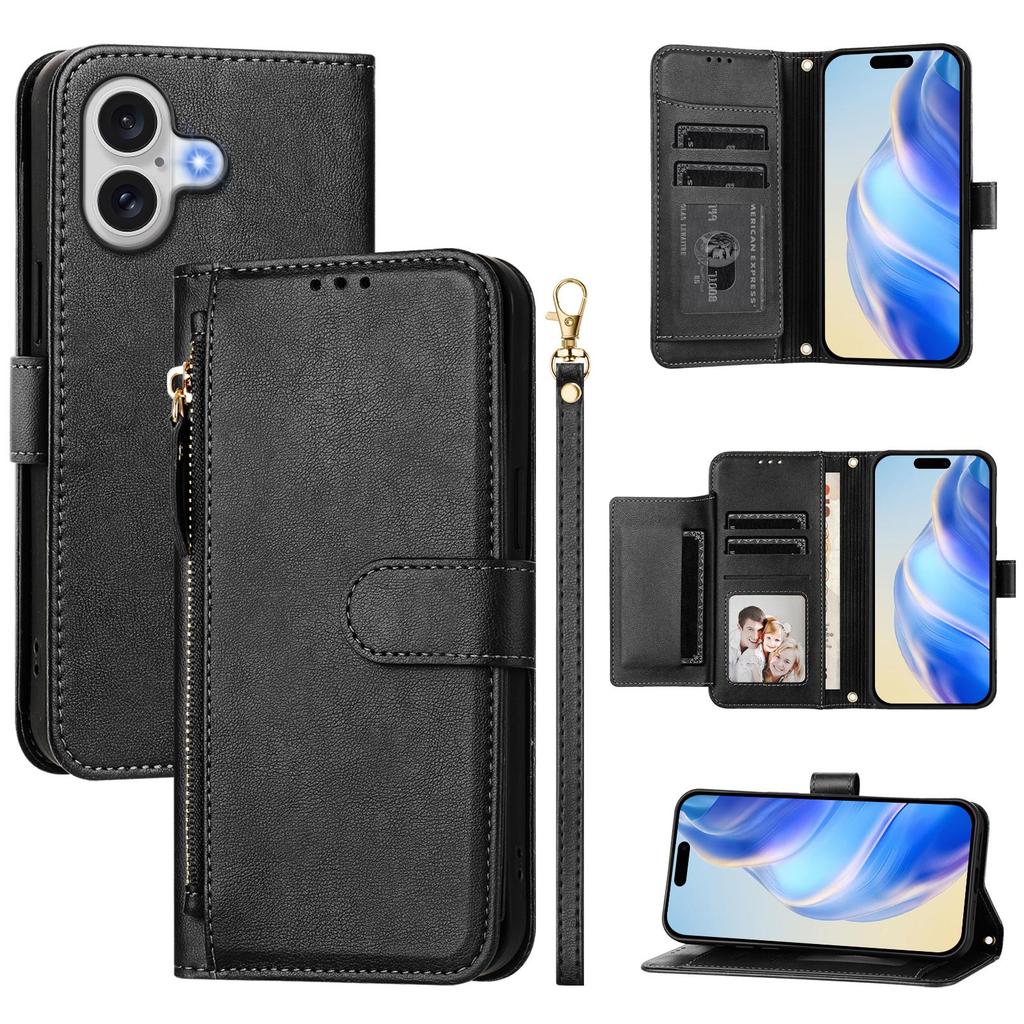For iPhone 17 Case Zipper Pocket Multiple Card Slots Leather Phone Cover