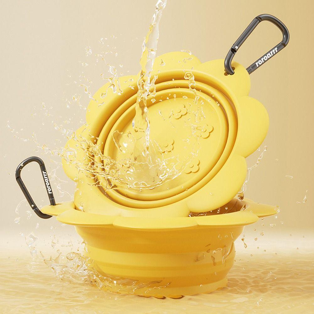 Складная миска для собак без BPA, форма цветка, портативная кормушка для путешествий с питомцем, легко моется, с карабином, складная силиконовая миска