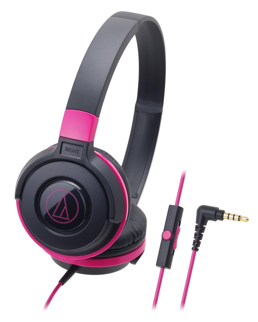 Audio-Technica ATH-S100iS BPK STREET MONITORING Накладные наушники для смартфона, с микрофоном и пультом, Черный/Розовый