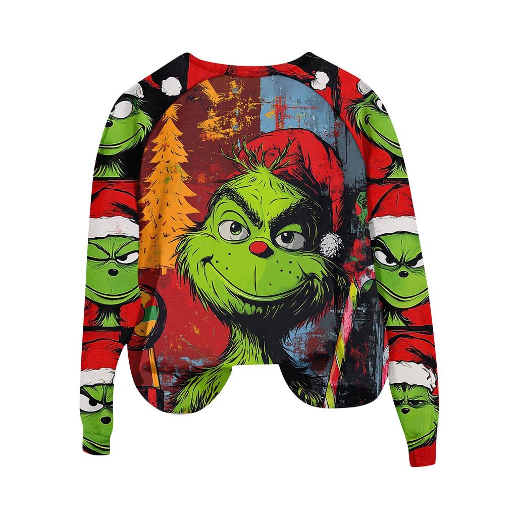 Женская мода повседневная толстовка с длинным рукавом и принтом рождественского Гринчмаса с круглым вырезом и реглан