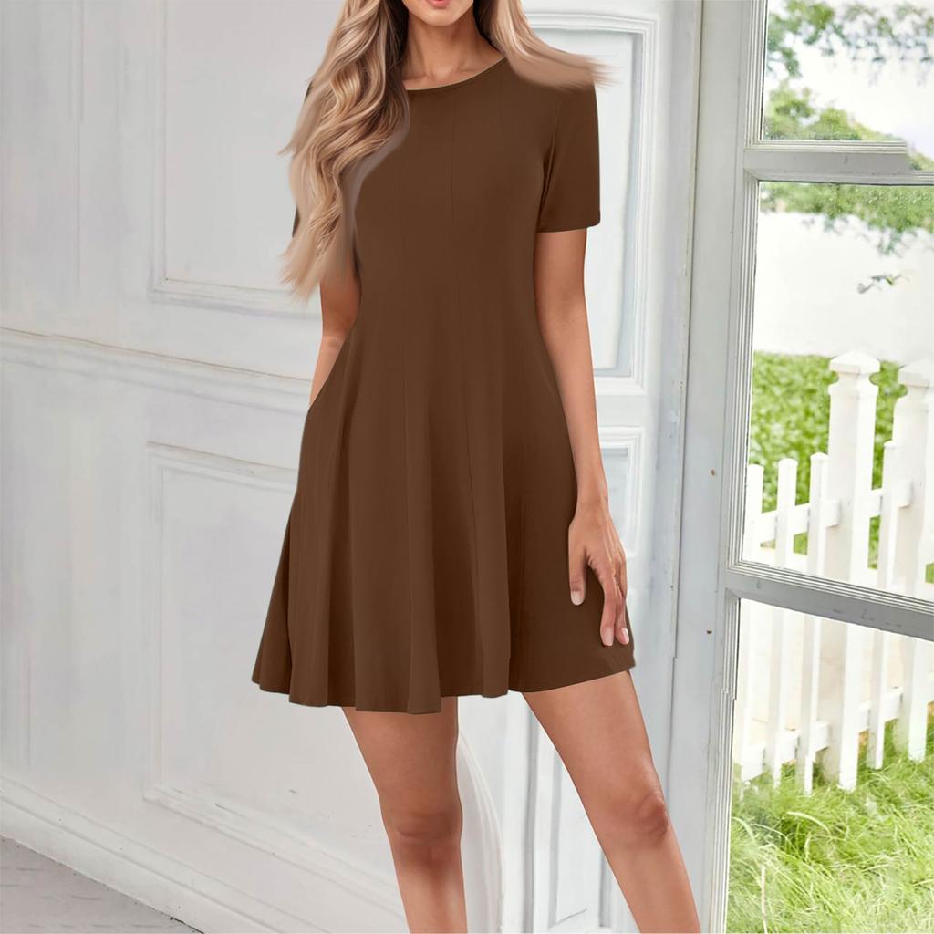 Женское повседневное модное круглое платье с коротким рукавом и короткими рукавами