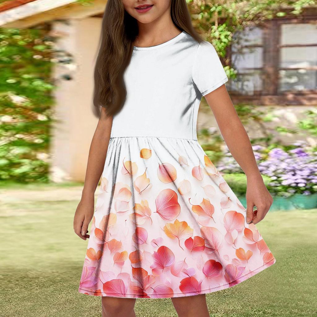 Летнее платье для девочек, однотонное платье без рукавов с принтом и карманом, повседневное платье, вечернее платье с короткими рукавами