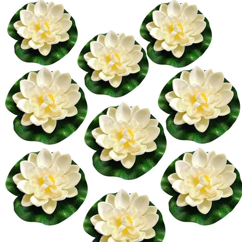 9pcs Artificial Lotus Flowers with Lily Pads, Floating Foam Plastic Lotus Plant Set - Ponds, Gardens, Pool Wedding Decorations