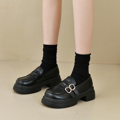 Женские лоферы на толстой подошве, маленькие кожаные туфли в британском стиле с пряжкой на ремне, повседневные одинарные туфли