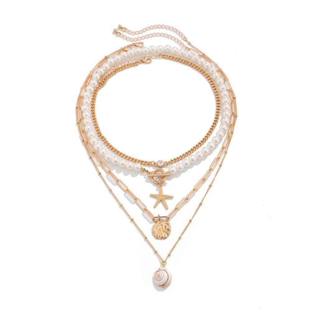 Bohemian Style Conch Clavicle Chain Pearl Starfish Choker Fashion Shell Multilayer Necklace Girls