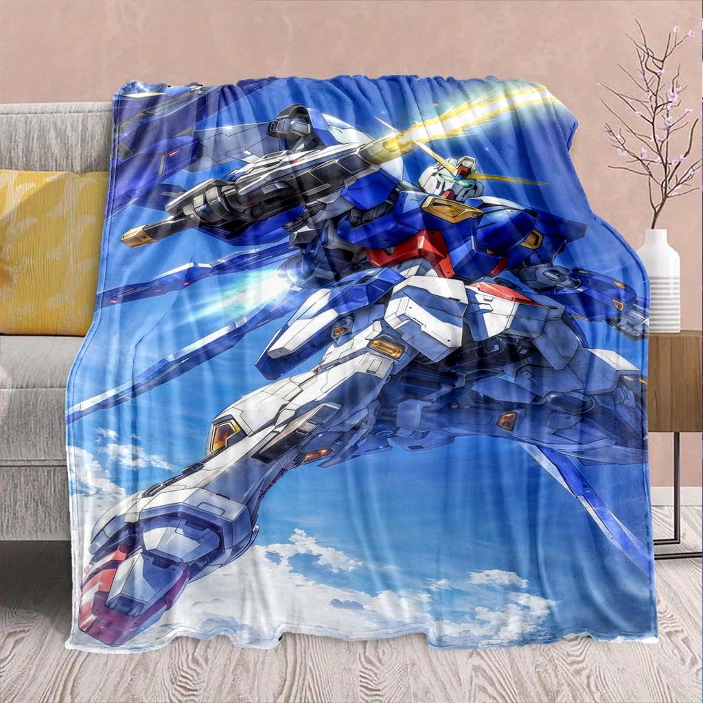 Gundam Anime Flannel Blanket - Soft Warm Perfect for Sofa, Bedding Camping Travel Office Home Decor -QJY
