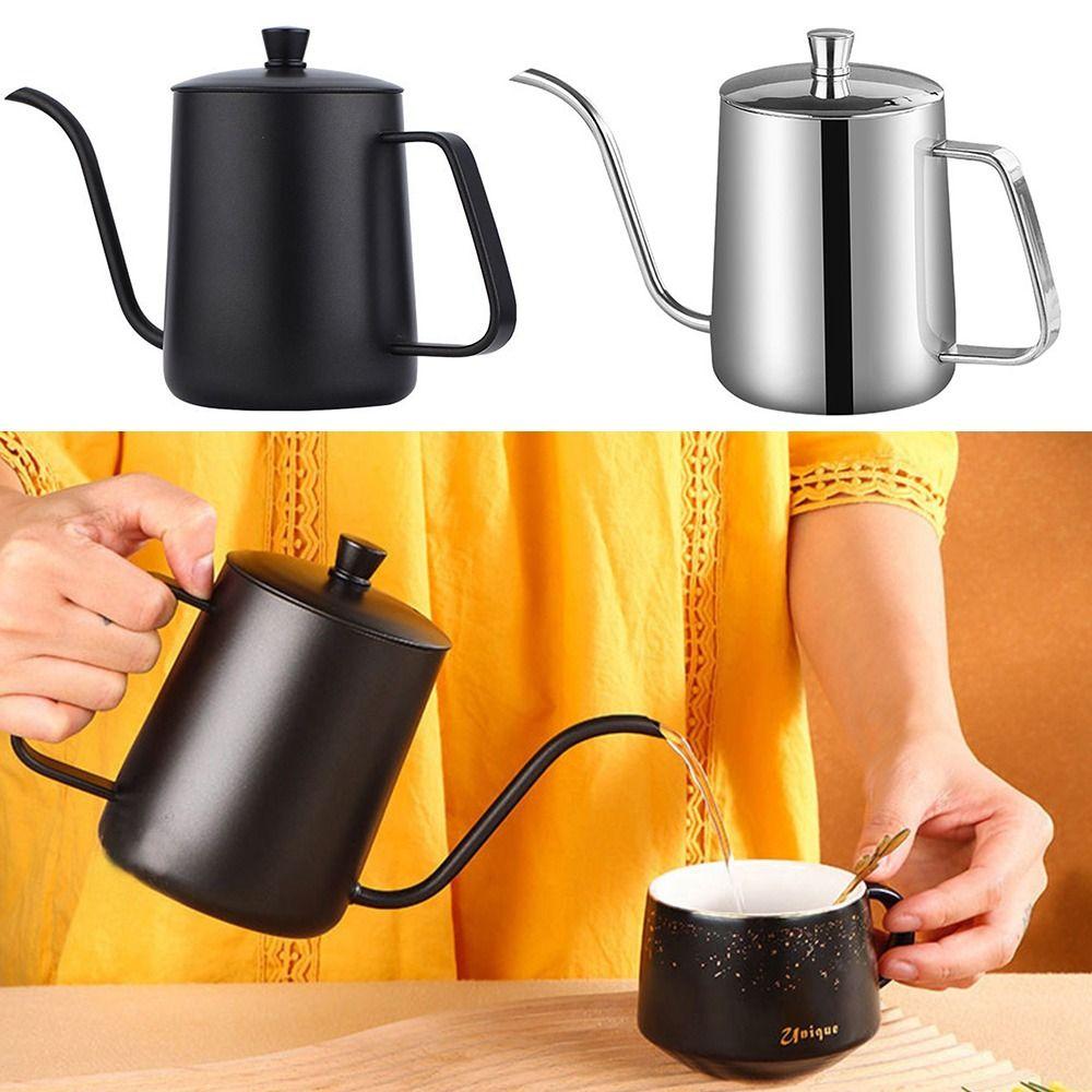 Black Silver Coffee Pot Long Narrow Spout Drip Kettle Coffee Drip Brewing Kettle Cafe Use