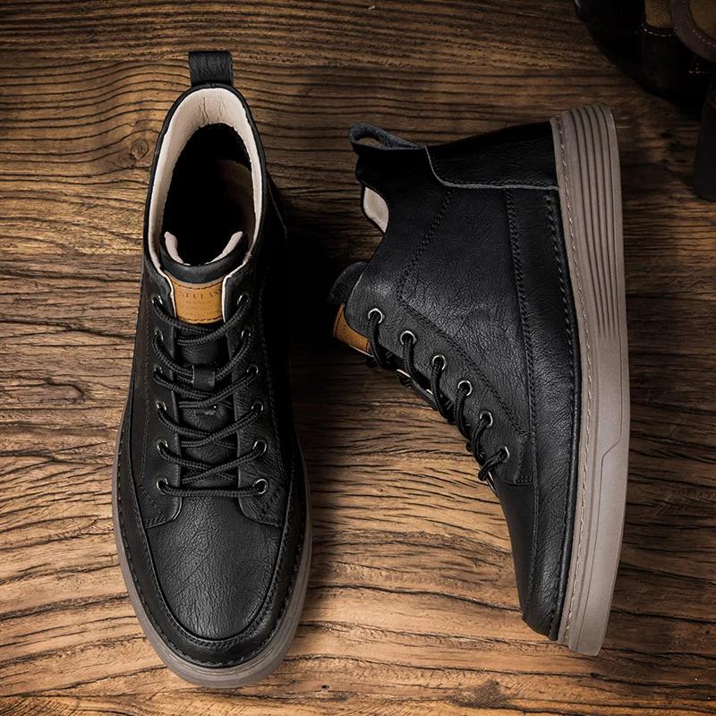 Модные весенние мужские ботинки из натуральной кожи, высокие кроссовки для мужчин, классические туфли для скейтбординга, повседневная обувь, ботинки ручной работы для мужчин