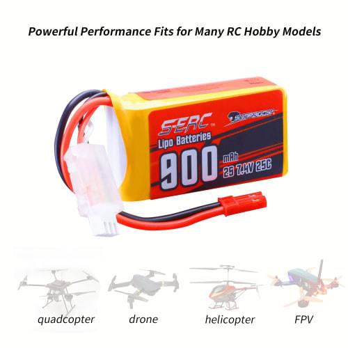 Аккумуляторный блок LiPo SUNPADOW 2S 7.4V, 900 мАч 25C с разъемом JST, подходит для FPV и дронов, 2 штуки