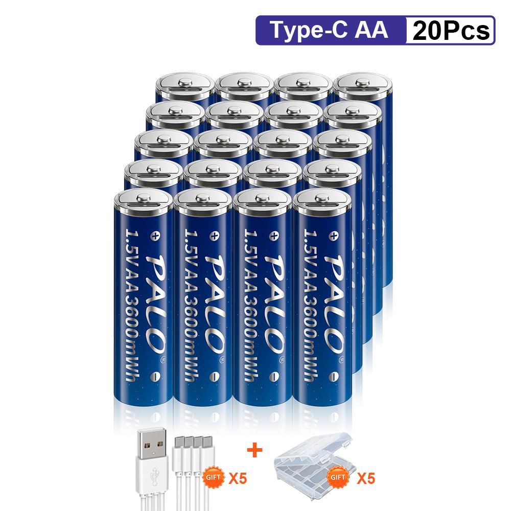 PALO Новый 100% оригинальный 1,5 В USB литий-ионный аккумулятор AA 3600 МВтч литий-полимерный USB перезаряжаемый литий-ионный аккумулятор AA TypeC с кабелем Type-C