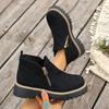 Women's Wide Width Round Toe Ankle Boots, Side Zipper Chunky Heel Martin Boots, Autumn Winter Short Boots for Women