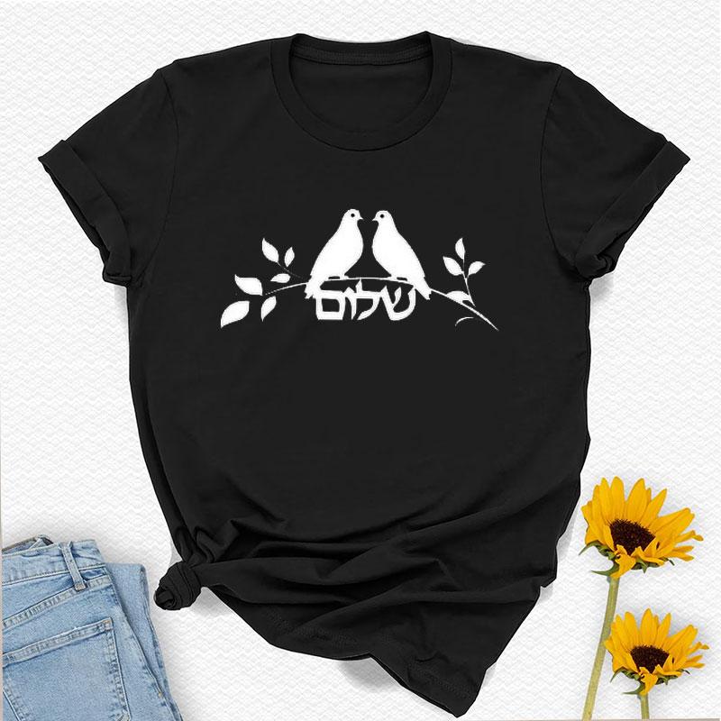 Jewish Hebrew Symbols for Religious Gift for Hanukkah Celebration Tee Simple Style Printed Tshirt Tops Regular Short Sleeve
