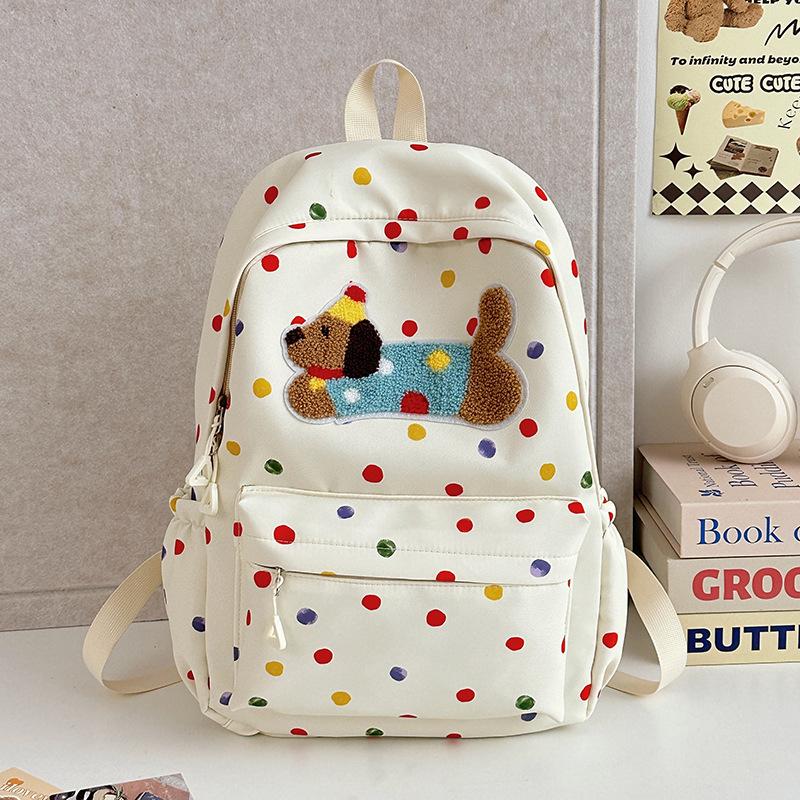 The New Polka Dot Dog Backpack Has A Large Capacity and Is Cute. It Is A Versatile Backpack for Junior and Senior High School Students